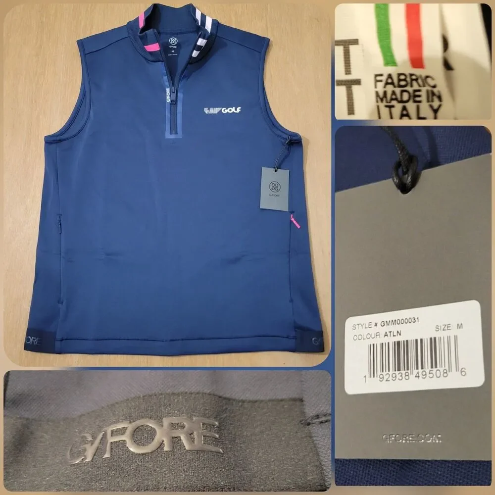 G/Fore Golf Logo DOUBLE KNIT Blue Vest Mens Size Medium Style GMM000031